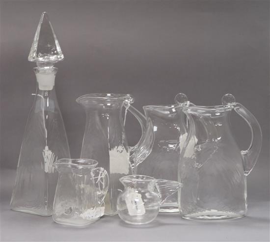 Steven Newell (b. 1948), six items of table glass, H 39cm (largest)